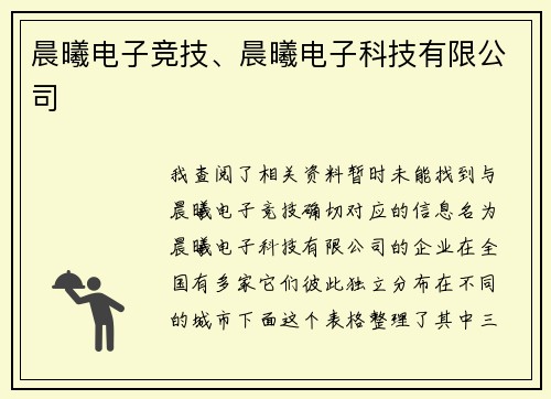 晨曦电子竞技、晨曦电子科技有限公司